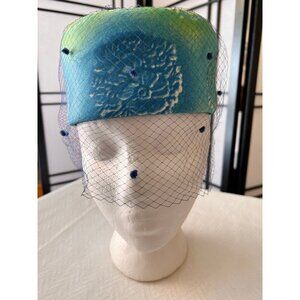 Cloche 1960s Hat Blue Green Threads 3 Depth 21 to 22 " Circumference